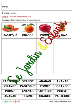 Reconnaître les mots "Les fruits" GS