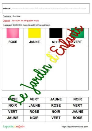 Reconnaître les mots "Les couleurs" GS