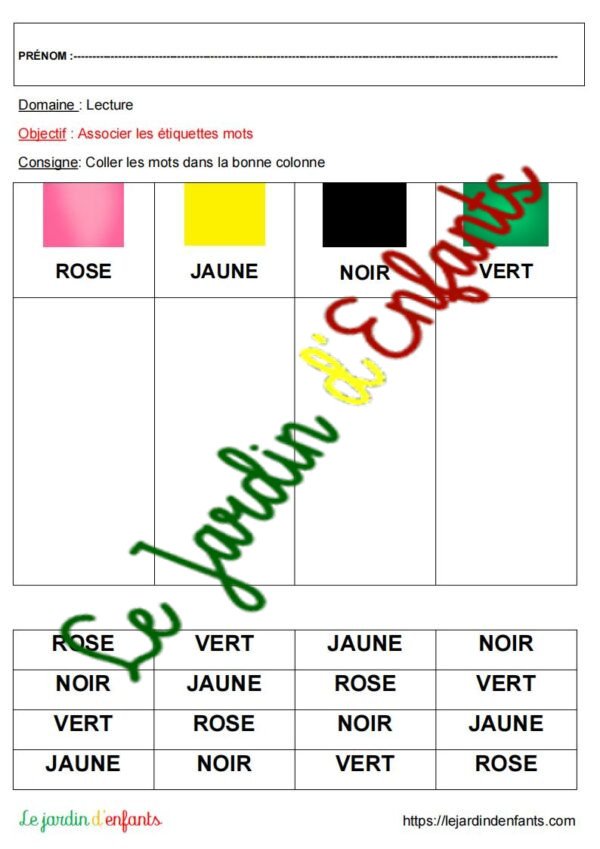 Reconnaître les mots "Les couleurs" GS