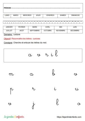 "Les mois" cursives