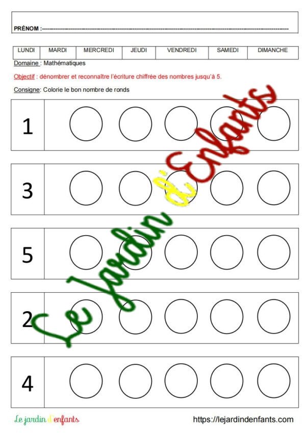 Dénombrer jusqu'à 5 "Les Ronds" PS-MS