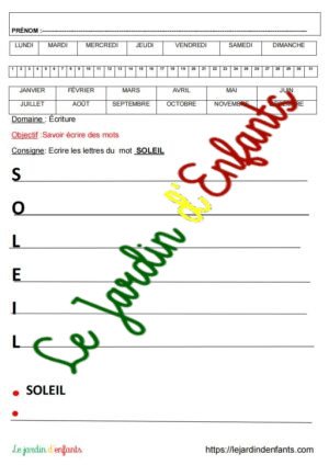 Ecriture "Le mots Soleil" MS-GS