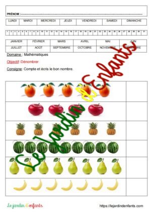 Dénombrer jusqu'à 10 "Les fruits" MS-GS