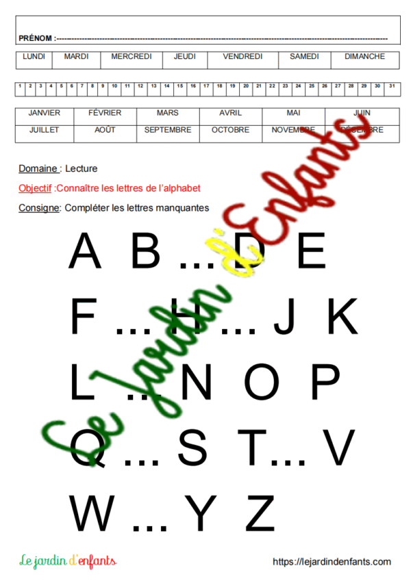 Fiche "L'alphabet"