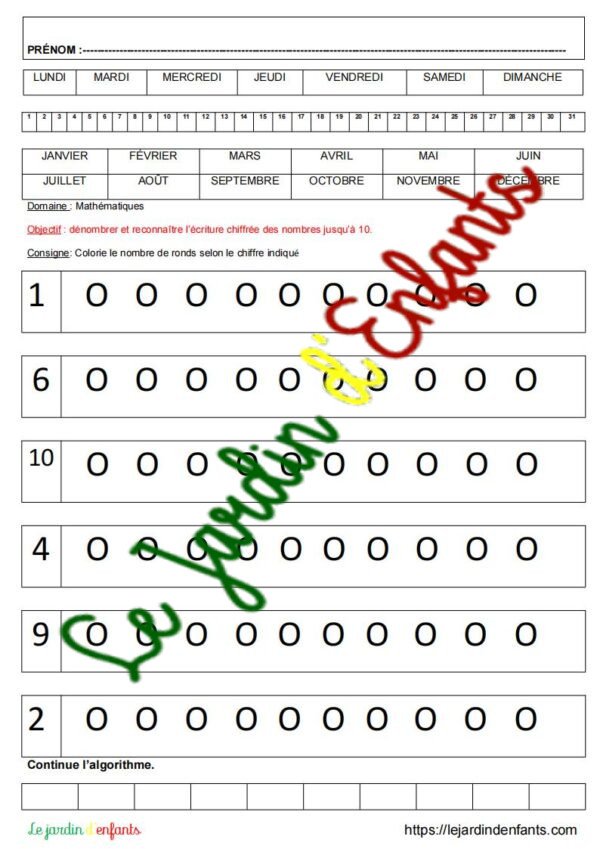 Dénombrer jusqu'à 10 "Les ronds"  MS-GS
