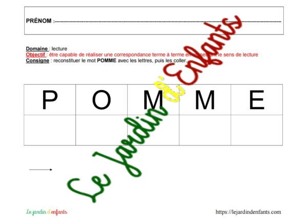 Lecture "Le mot Pomme" PS
