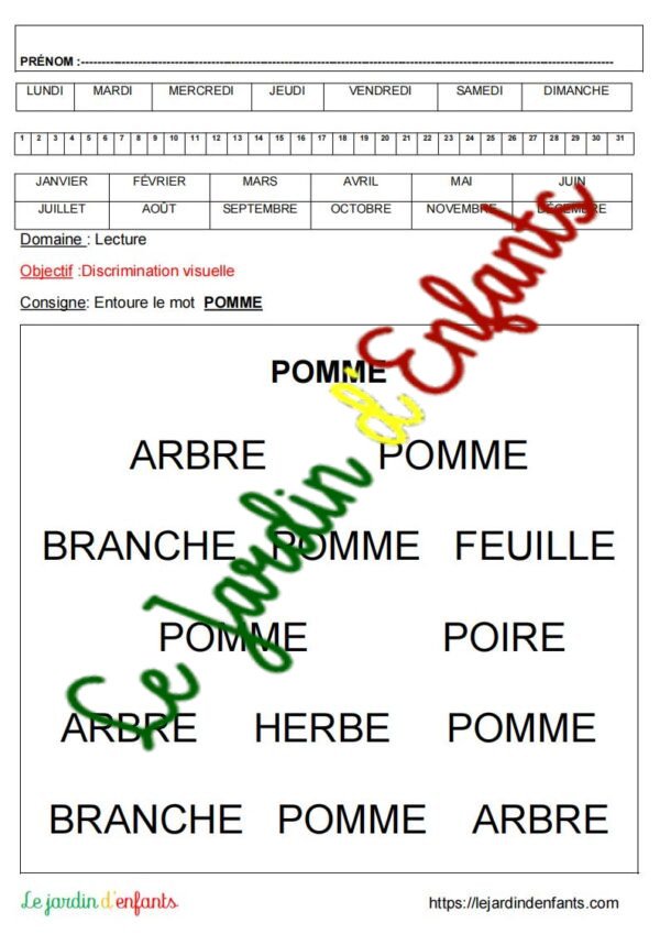 Lecture "Le mot Pomme" MS