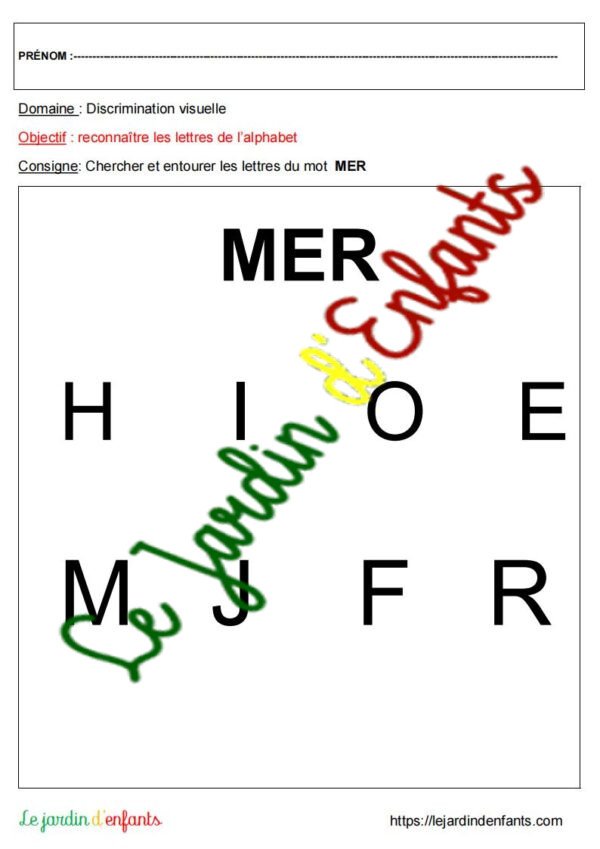 Lecture "Le mot MER"  PS
