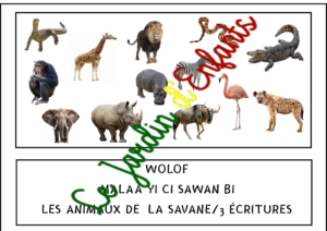 L'imagier des "Animaux la savane" Wolof/3 écritures