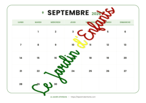 Calendrier mensuel pour la classe