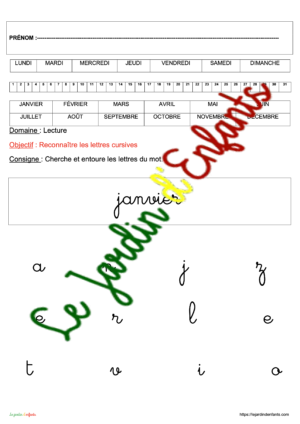 Les mois "Complet : Cursives"