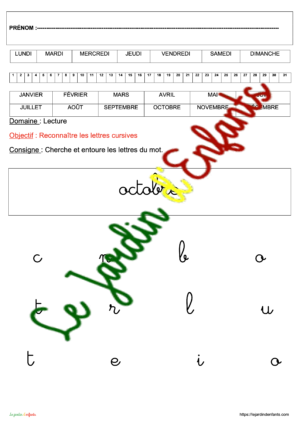 Les mois "Octobre : cursives"