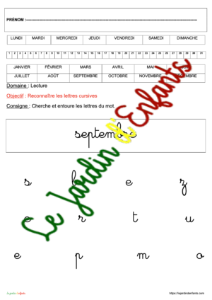 Les mois "Septembre : cursives"