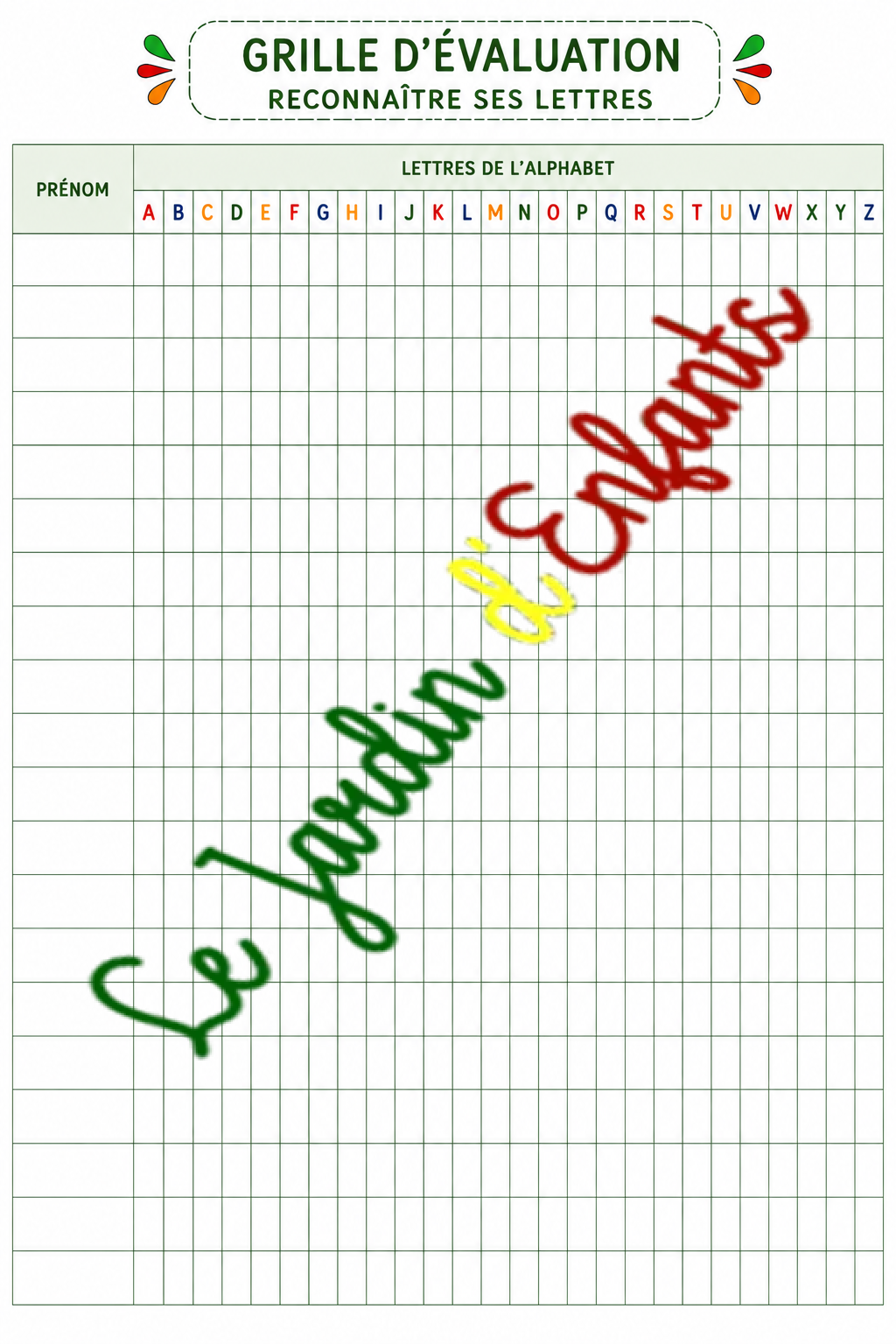 Évaluation "Alphabet" liste